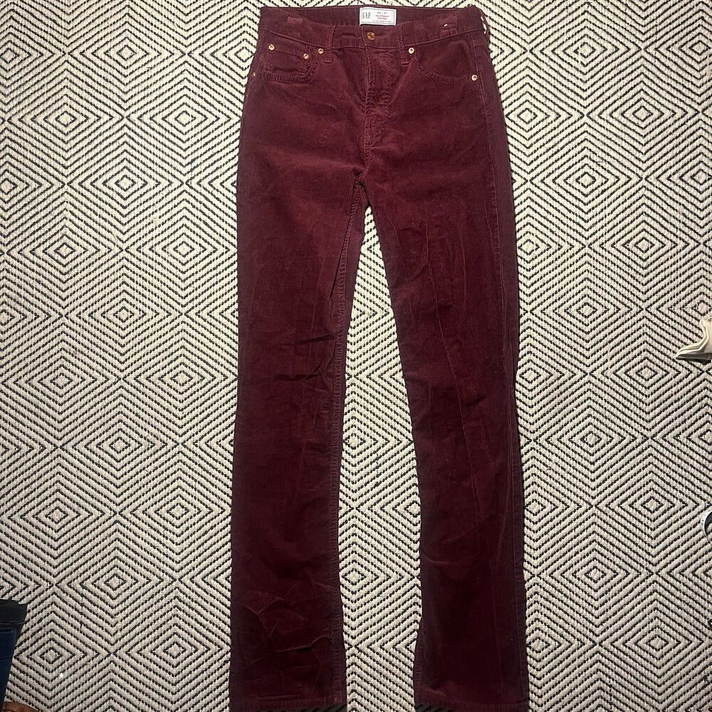 Gap Corduroy Pants Womens 28 Maroon Burgundy '90s Straight High Rise stretch